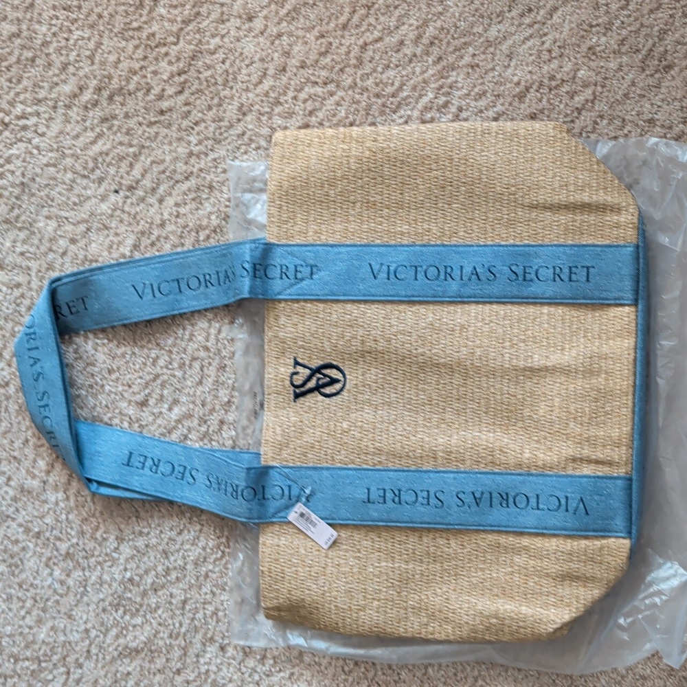 NWT Victoria's Secret Straw and Chambray/Jean Tote Bag
